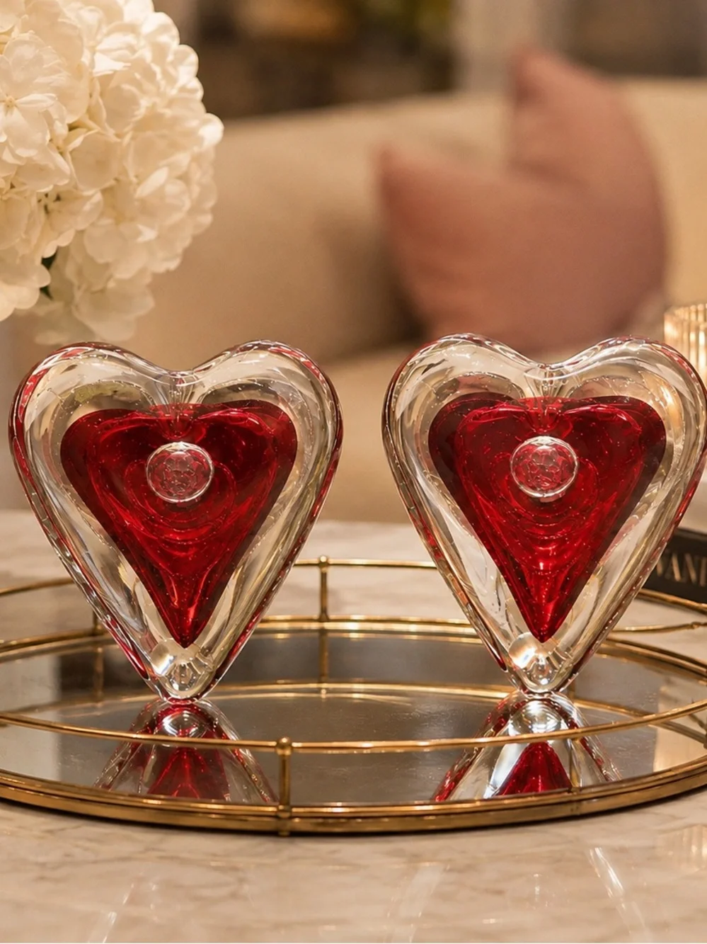 Decorative Red Glass Heart Pair - Elegant Home Accent
